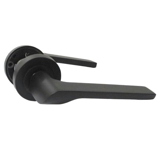 EDH Door Hardware Modern Matt Black Lever on Rose Plate Door Handle Set – 1 Pairs, 52mm Round Rose Plate & 127mm Lever Handle