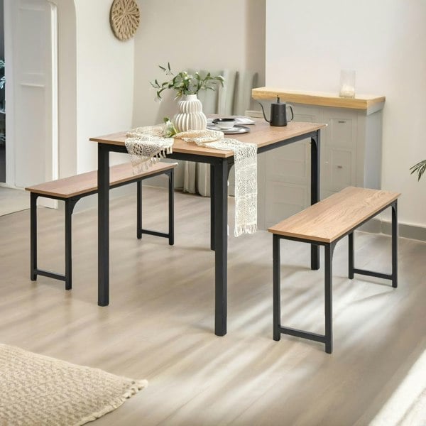 Rafaelo Mobilia Kitchen Dining Table and Bench Set Natural Brown