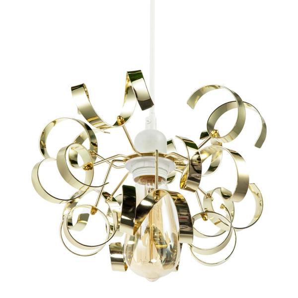 Polished Gold Metal Pendant Shade with Twisting and Curving Strips Image 4