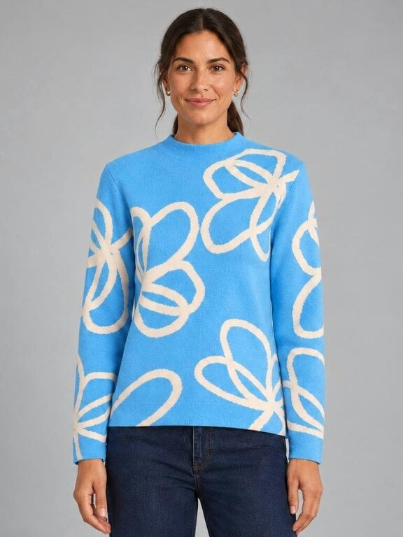 VIZ-A-VIZ Floral Jacquard Funnel Neck Jumper