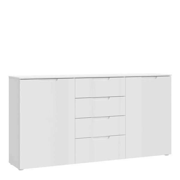 Wyld Haus Leipzig White Gloss Wide Chest of 4 Drawers 2 Doors