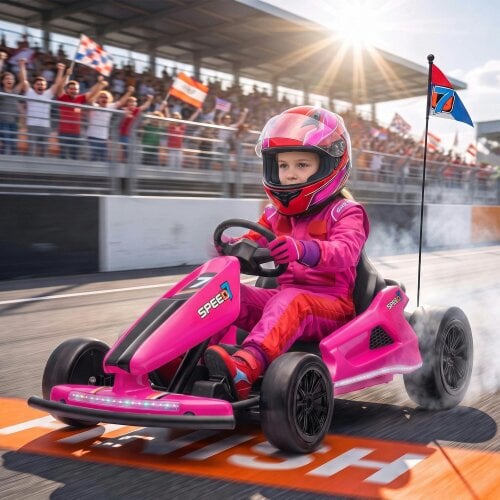 AIYAPLAY 24V Electric Drift Go Kart for Kids with Dual Motors - Pink