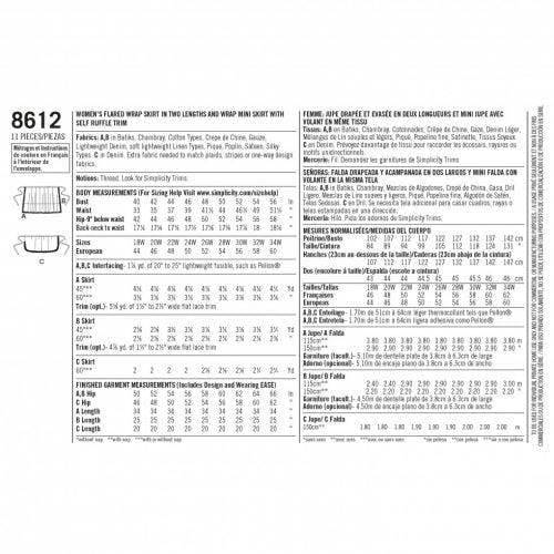 Simplicity Sewing Pattern 8612, Skirts for Women, F5 (18W-20W-22W-24W-26W) - Intermediate