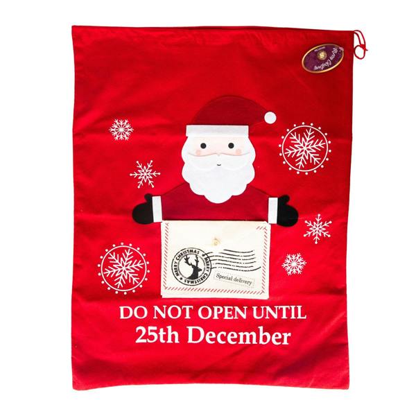 5cm Red Felt Christmas Sack with Santa Special Delivery Design, Letter Pocket and Drawstring Closure image 3