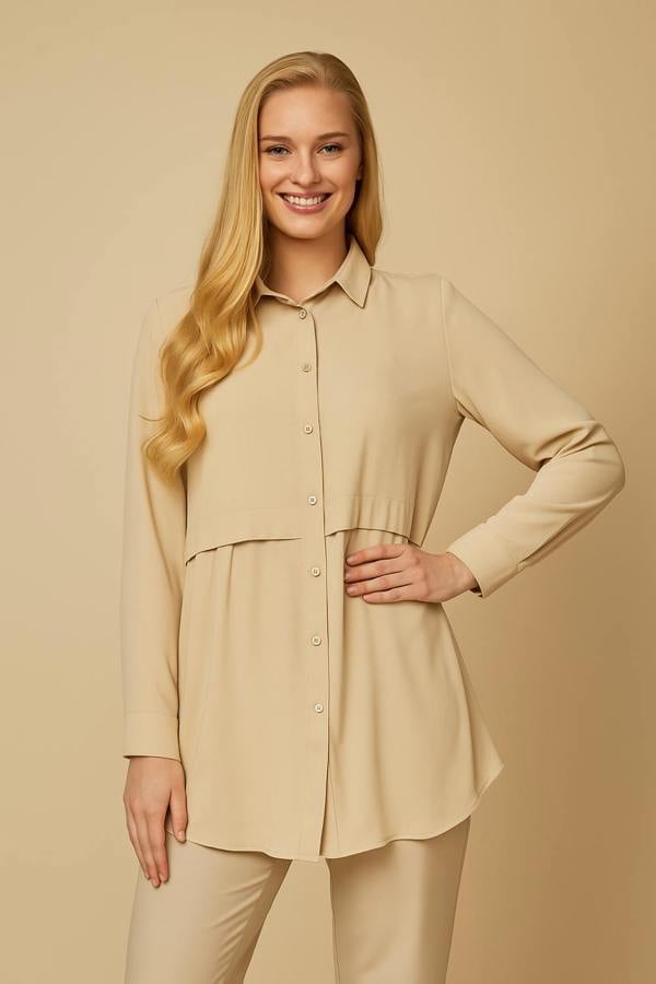 Hoxton Gal Long Sleeves Oversized Shirt In Beige
