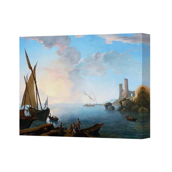 Benjamin Tate Design Seascape Canvas Wall Art With Ships By The Coastline Ruins