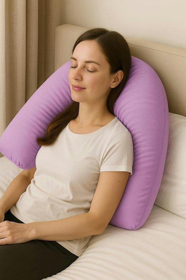 Night Zone Easy Care Polycotton V Shaped Pillow – Orthopaedic Support Pillow with Case or Cover Only - Lilac - Cover Only