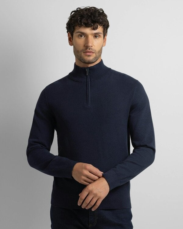 Steel & Jelly Knitted 1/4 Zip Jumper - Navy