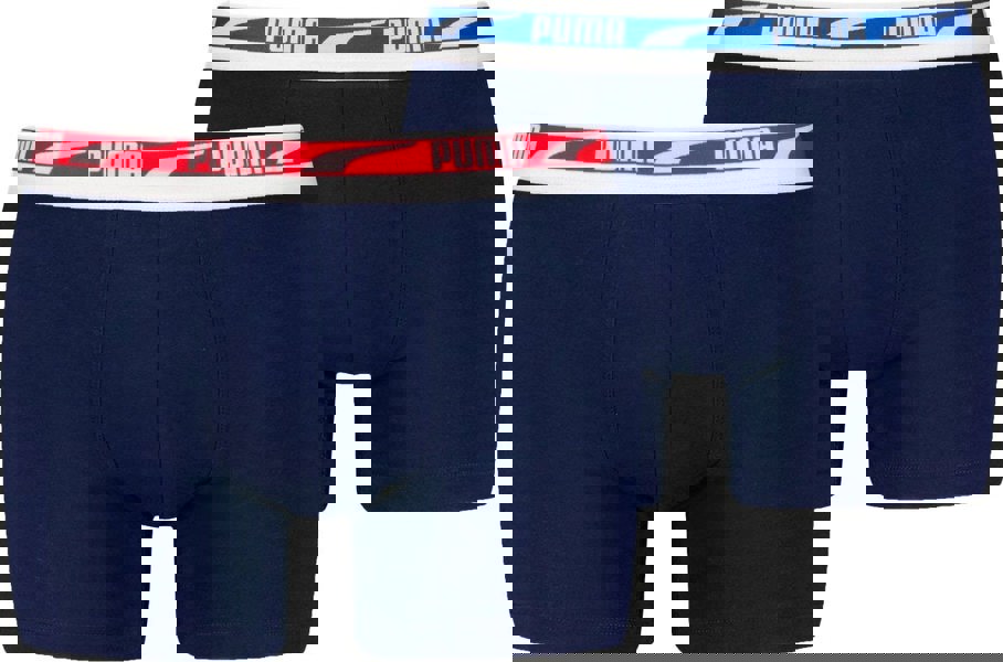 Puma - 2 - Pack Everyday Multi Logo Boxer Briefs, Navy w/ red/blue - Boxers - and - Briefs.net