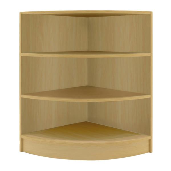 Astro LED Shop Counter Set in maple finish, featuring a curved design with three spacious shelves for organized display and storage