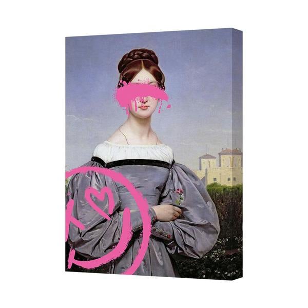 Benjamin Tate Design Vintage Portrait Canvas Print With Pink Graffiti Overlay