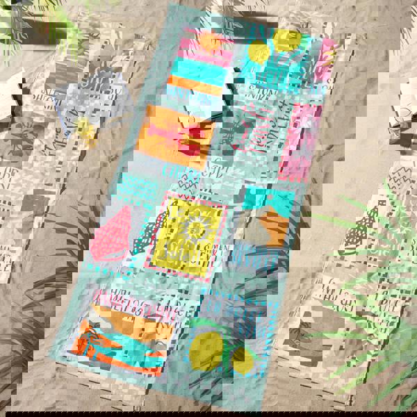 Catherine Lansfield Postcards Cotton Beach Towel Sage Green