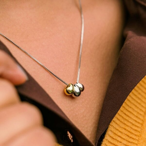 The Colourful Aura Sterling Silver Three Colour Eagle Egg Small Teardrop Waterdrop Pendant Necklace
