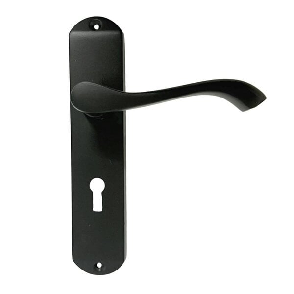 EDH Door Hardware EDH Cadenza Matt Black Victorian Scroll Door Handles – Lever Lock Backplate 178mm x 38mm