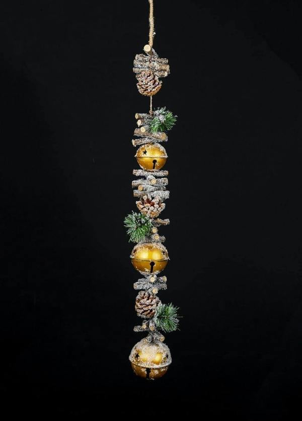 90cm Rustic Christmas Garland with Red Jingle Bells, Wooden Sticks, Pinecones and Berries image 1