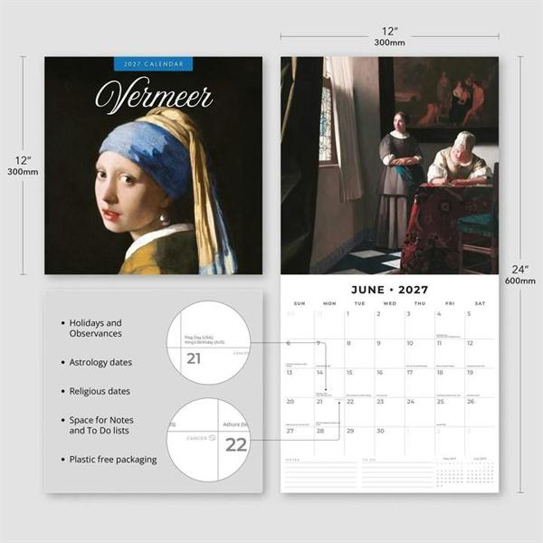 Jan Vermeer Calendar 2027, Wall Calendars, Month To View, Art, Gift