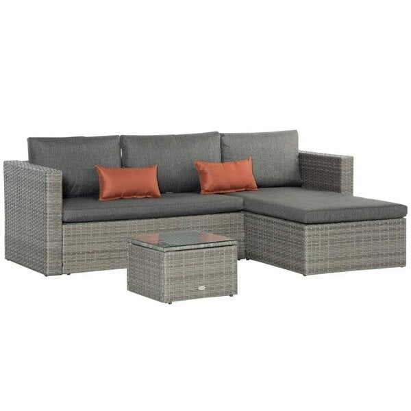 Bobobiy 3 Pieces Outdoor PE Rattan Sofa Set, Grey