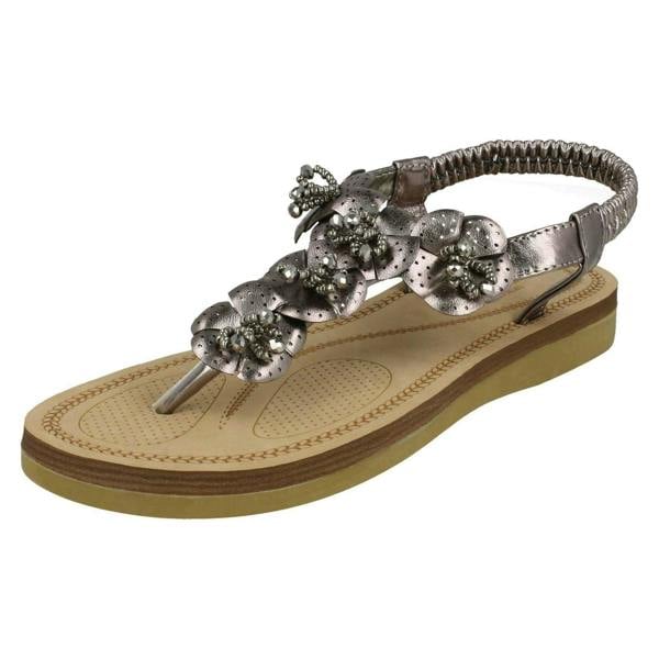 Savannah Ladies Savannah Beaded Flower Trim Sandals