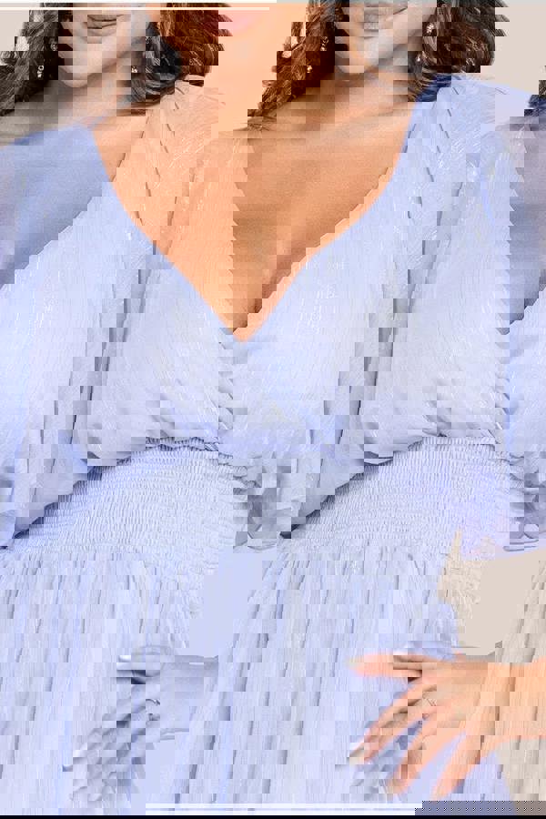 Plain Lurex Chiffon Tiered Midi Dress - Light Blue DR3905P