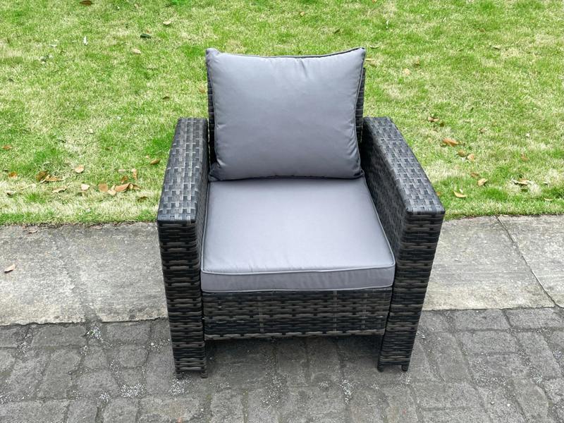 Fimous 8 Seater Rattan Garden Set, Patio Outdoor Lounge Sofa, Dining Table, Love Seat Sofa, Side Table and 2 Small Footstools, Dark Grey Mixed