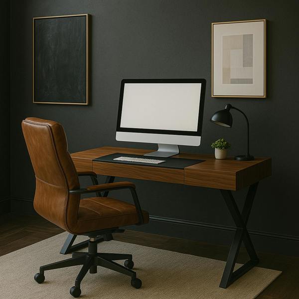 Homeology ADONIS Walnut with Matte Black Legs Ergonomic Home Office Luxury Desk