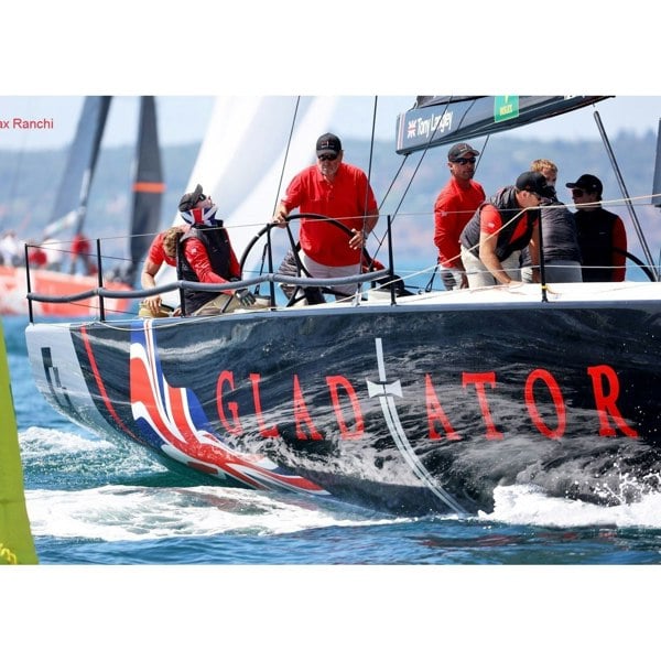 Credit Photo Max Ranchi showing Gladiator Sailing Team wearing Naval flag and Union Jack Ruffnek scarves