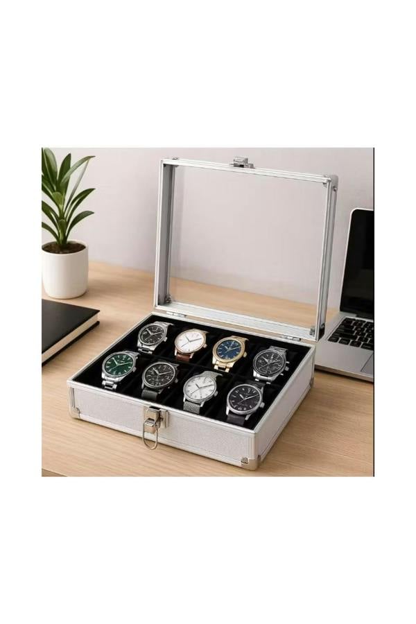 Dyzi 12-Slot Watch Storage Box with Cushions Faux Leather White