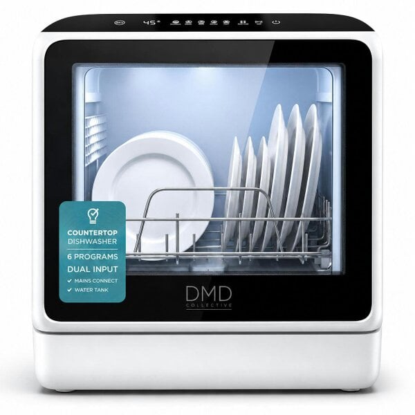 DMD Collective Countertop Dishwasher with Water Tank – Compact Mini Washer - White