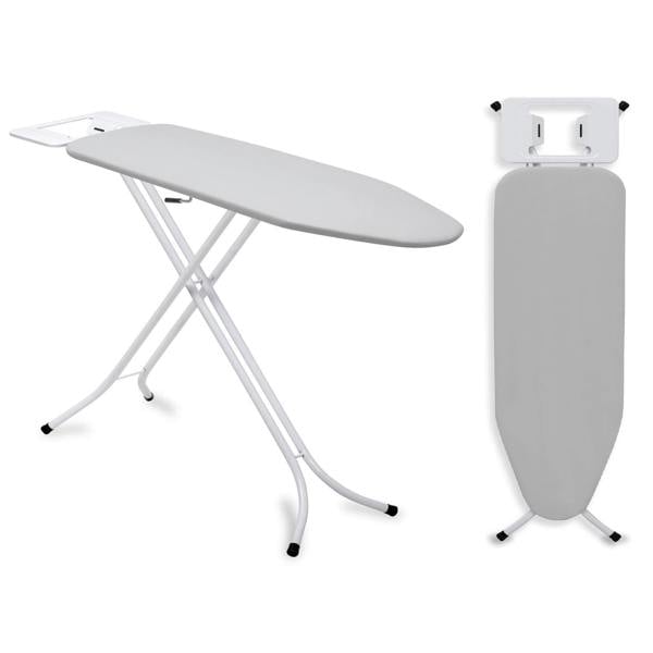 Gr8 Home Ironing Board Folding Adjustable Non Slip Feet And Iron Rack Grey White 110x34cm