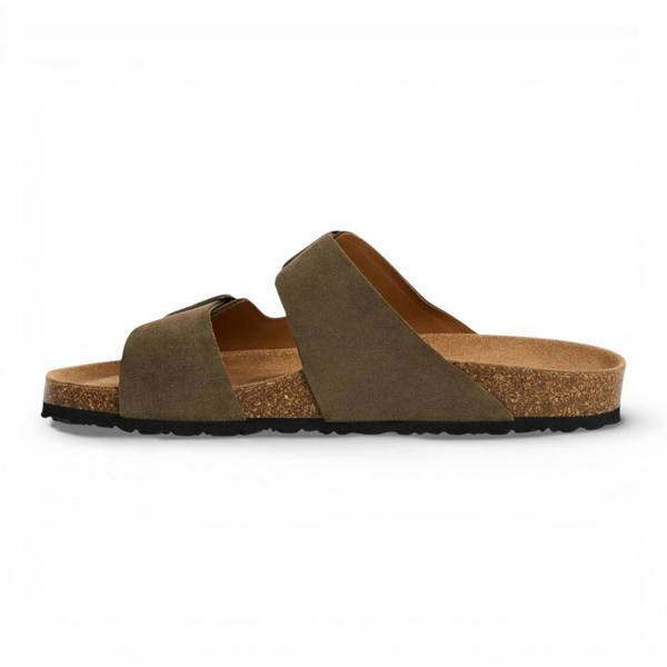 Tamaris Men's Olive Green Leather Slip-On Footbed Slipper Sandals