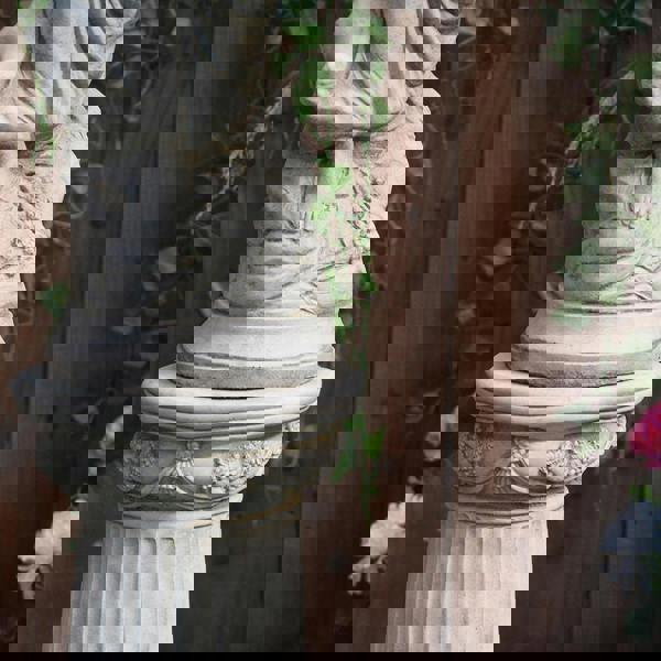 Conservatory Female Statue with Basket on a Fancy Pedestal