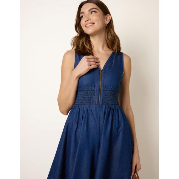 Blue Vanilla Shirred Waist Zip Front Jumpsuit
