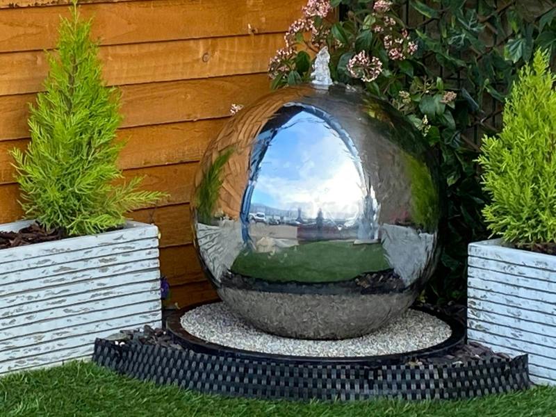 Tranquillity Water Features 50cm Stainless Steel Sphere Modern Metal Water Feature