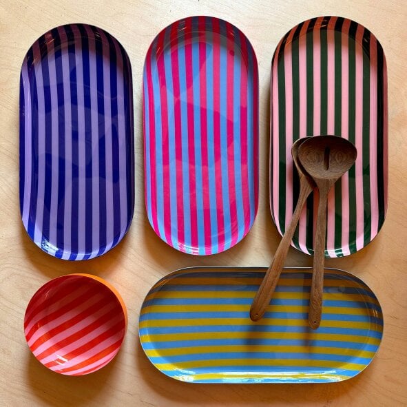 Love Frankie Large Stripy Oval Trays - 5 Colours Available