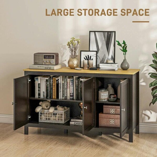 Sideboard, Buffet Cabinet with Doors and Adjustable Shelves for Living Room, Entryway, Black and Natural