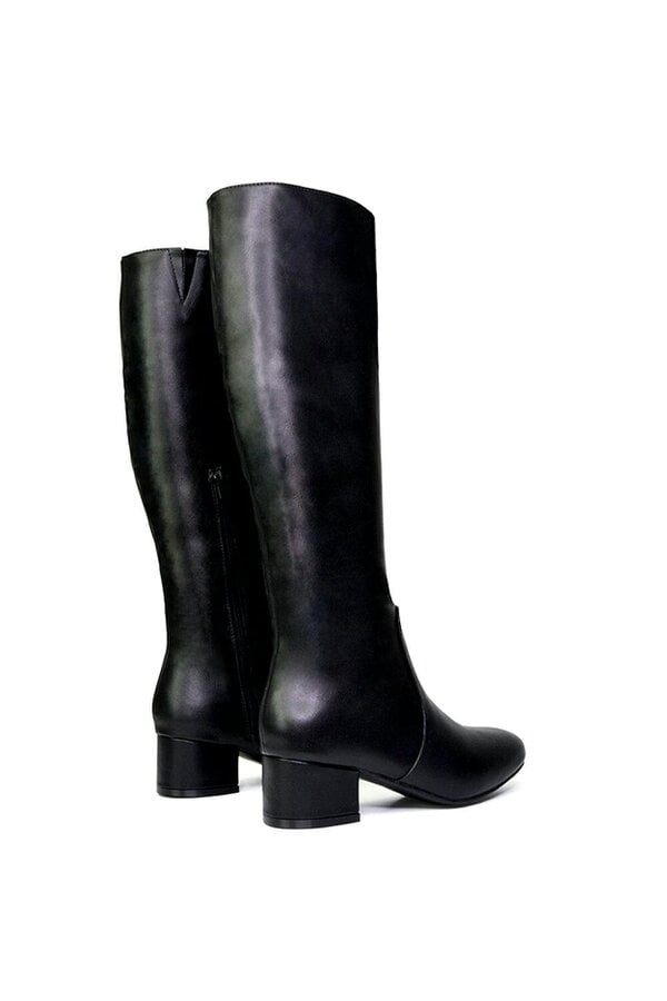 XY LONDON Zip Up Knee High Boots With Mid Block Heel