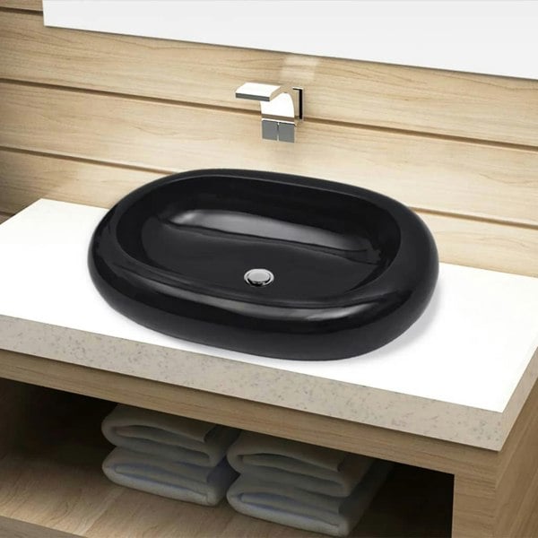 Berkfield Ceramic Bathroom Sink Basin Black Oval