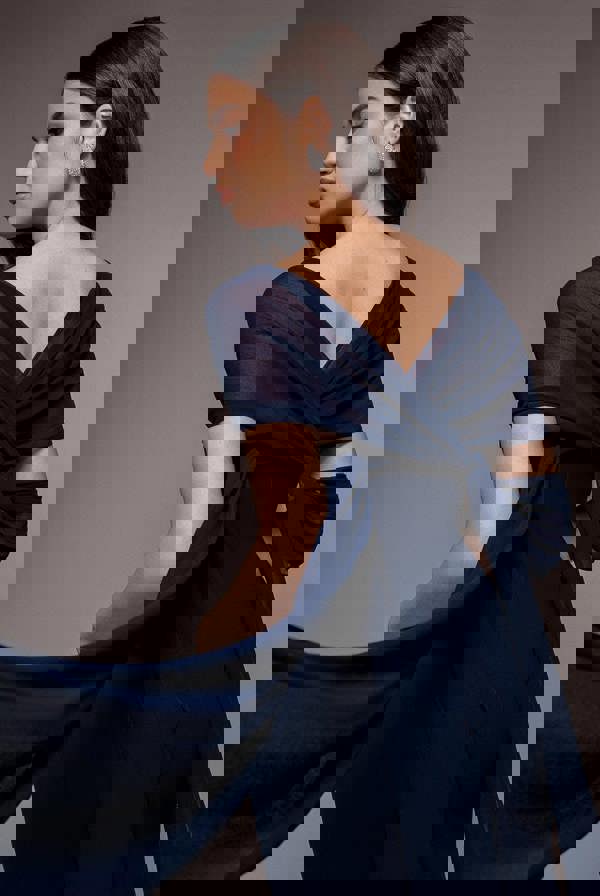 Multiway Cape Chiffon Sweetheart Maxi Dress - Navy Blue DR4848