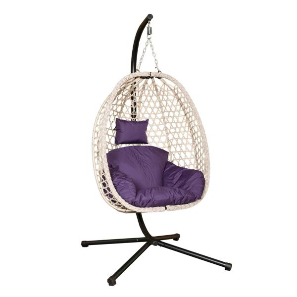 Samuel Alexander Indigo Rattan Hanging Egg Chair with Stand & Cushion for Indoor Use