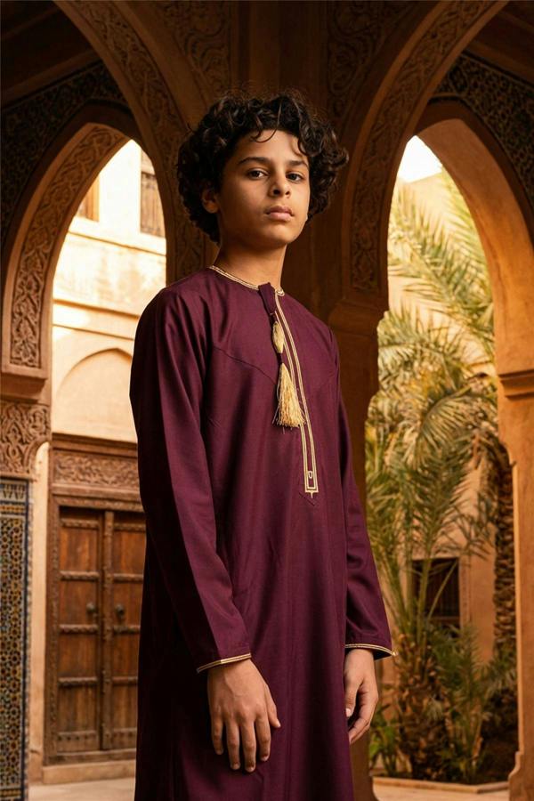 Infinity Leather Kids Boys Ramadan Moroccan Thobe Robe Emirati Eid Jubba- TT-003