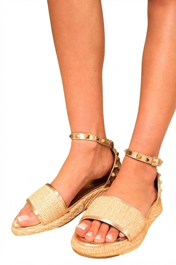 Hazel Studs Decorated Platform Strappy Sandals - Gold_wb