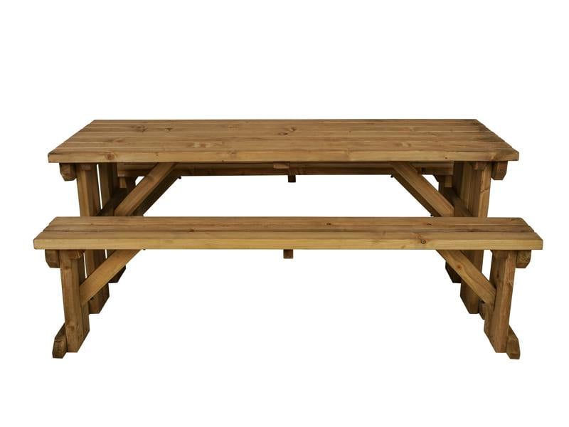 Aspen Picnic Table and Benches Set - Rustic Finish Wooden Outdoor Dining Set for Gardens and Patios