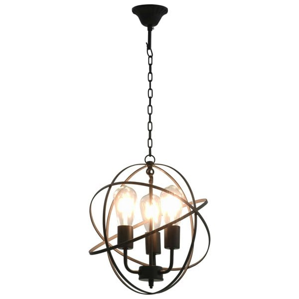 Berkfield Hanging Lamp Black Sphere 3 x E27 Bulbs