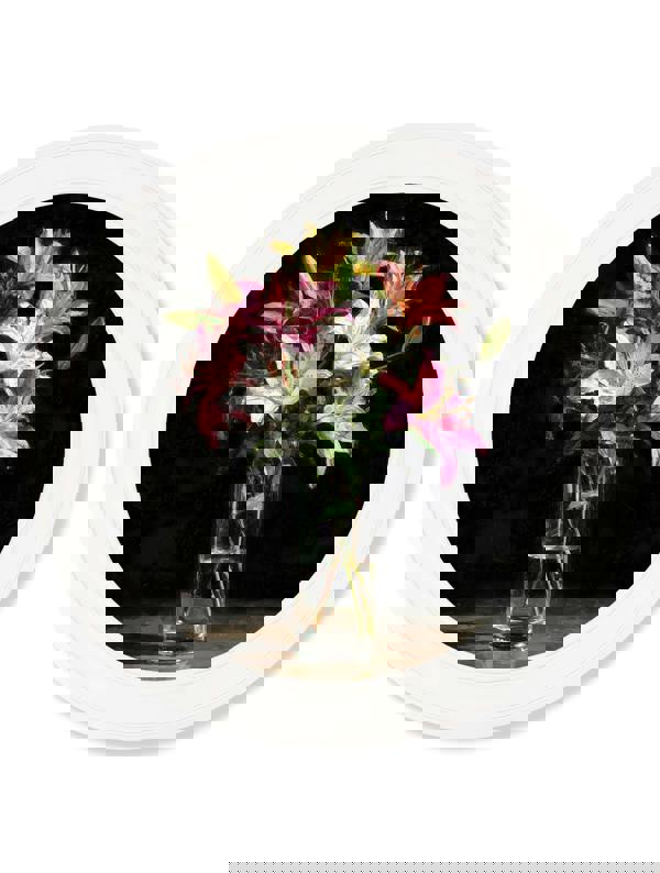 Exceptional Art Blush Lilies After Dark - Oxford Strong White round frame