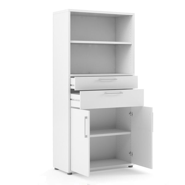 Furniture To Go Prima Bookcase 2 Shelves with 2 Drawers 2 Doors In White