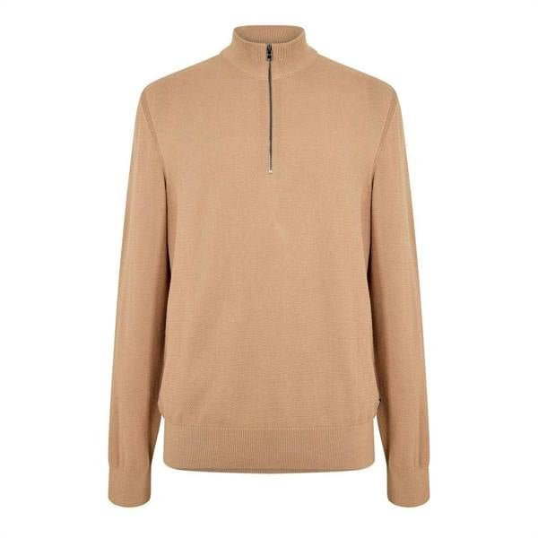 Boss Mens Ebrando-P Knitted Half Zip Jumper - Medium Beige - 