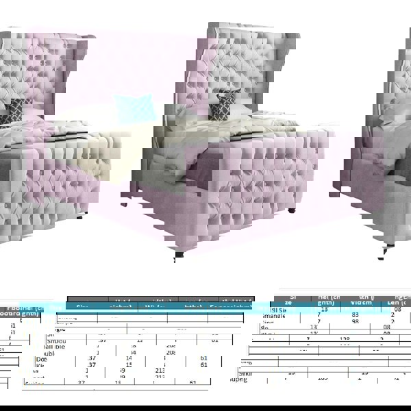 Casa Magna Donati Straight Curved Top Upholstered Soft Velvet Bed Frame - Pink