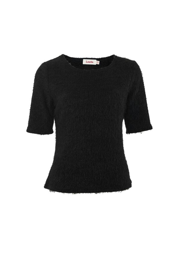 Laureen Eyelash Rib Short Sleeve Jumper - Black