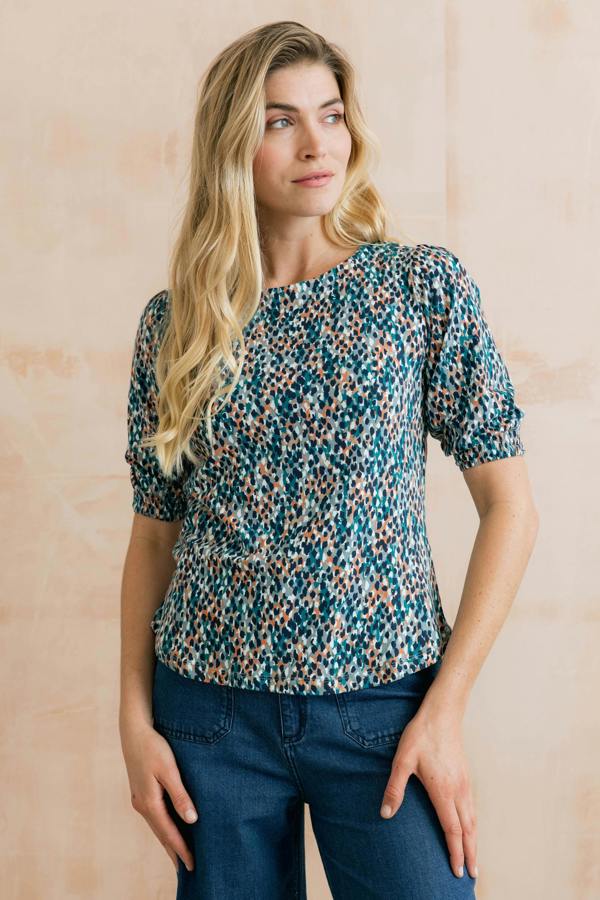 Lily & Me Meadow Printed Organic Cotton Jersey Top Ocean