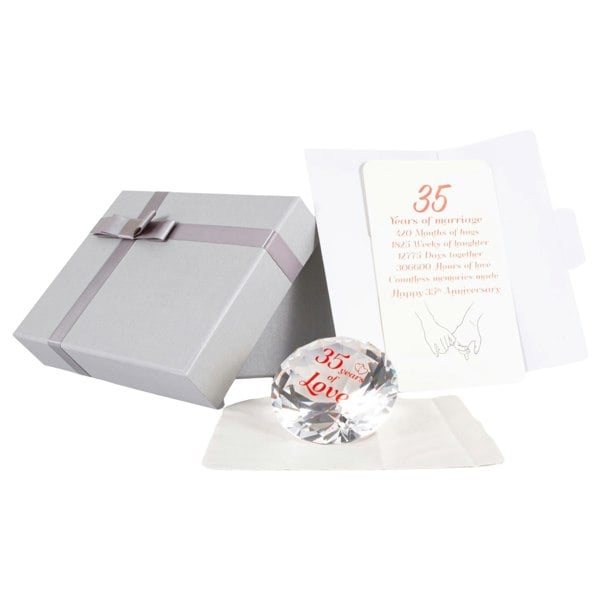 Modern Transparent K9 Crystal Glass 35th Anniversary Sentiment Ornament Gift Set Image 1